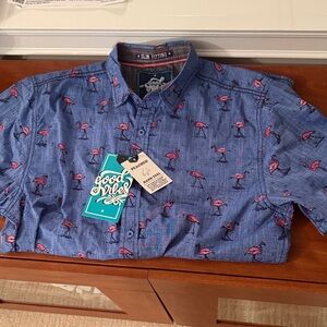 Good Vibes Blue Flamingo Print Men's Shirt